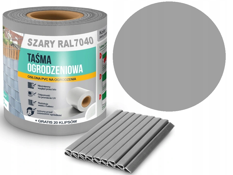 

Taśma Ogrodzeniowa Szara 35m 20 Klipsów