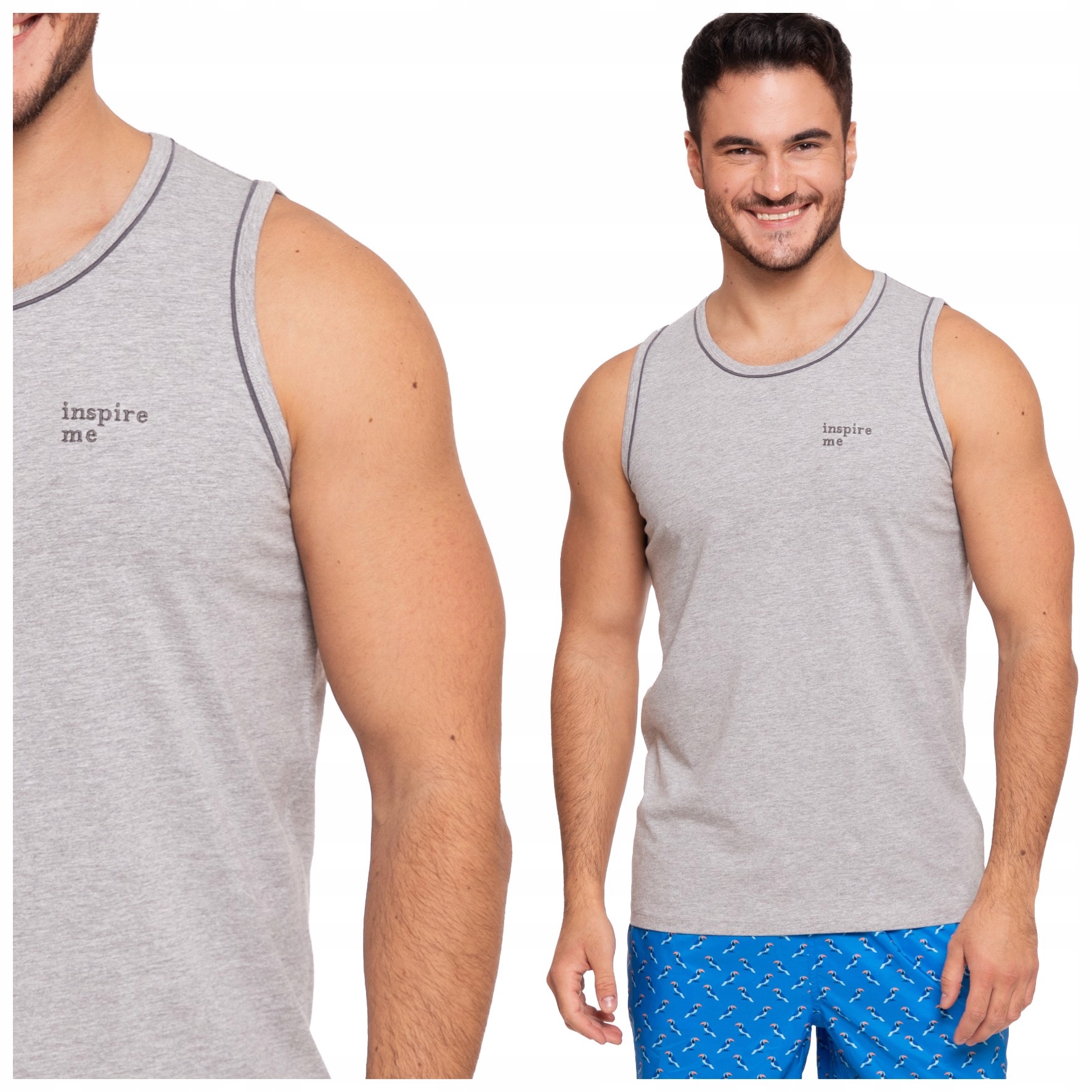 KOSZULKA MĘSKA BEZRĘKAWNIK TANK TOP BAWEŁNA NA LATO MORAJ SZARY R.L