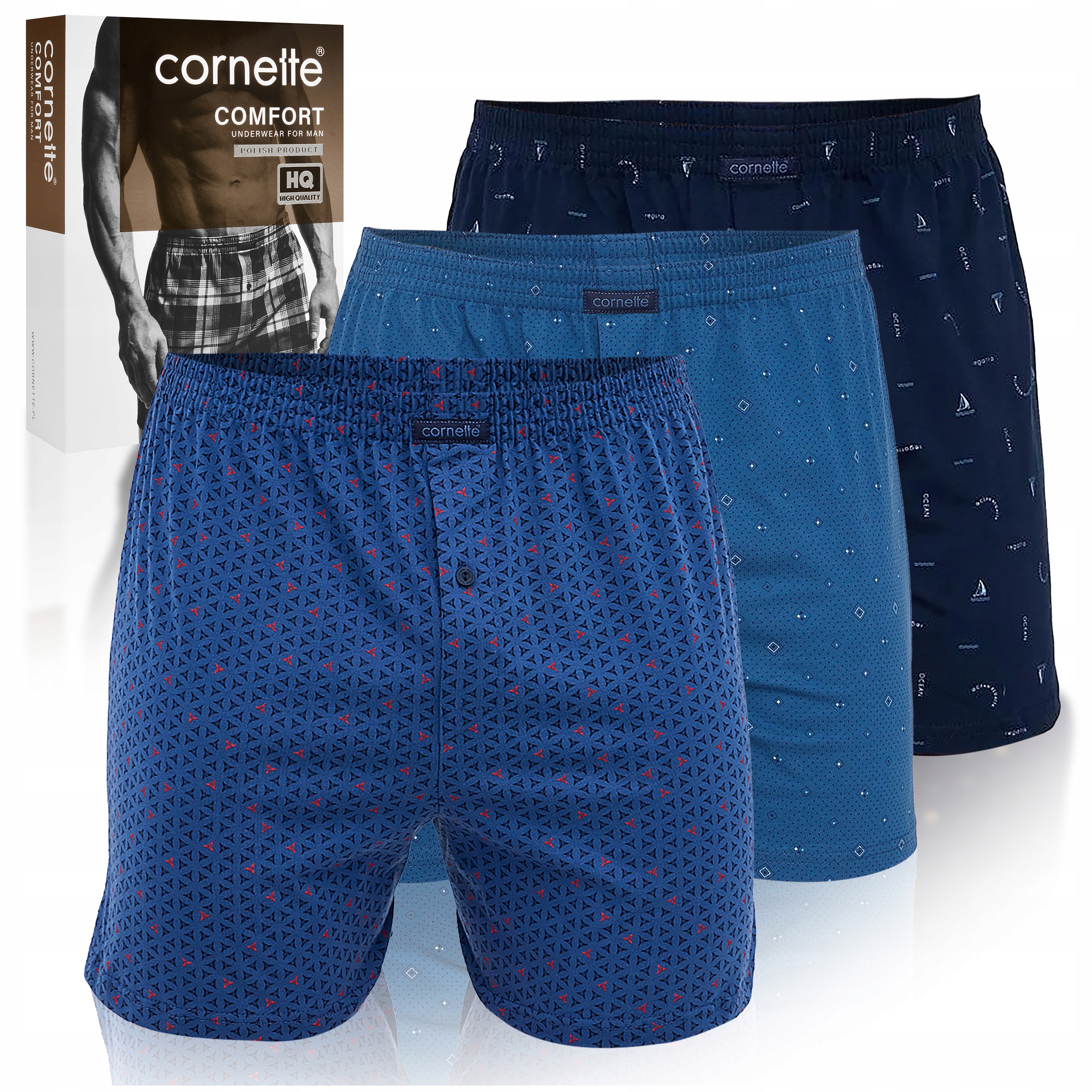 Cornette Bokserki Luźne Bawełniane BM002 Comfort 3pak 2XL