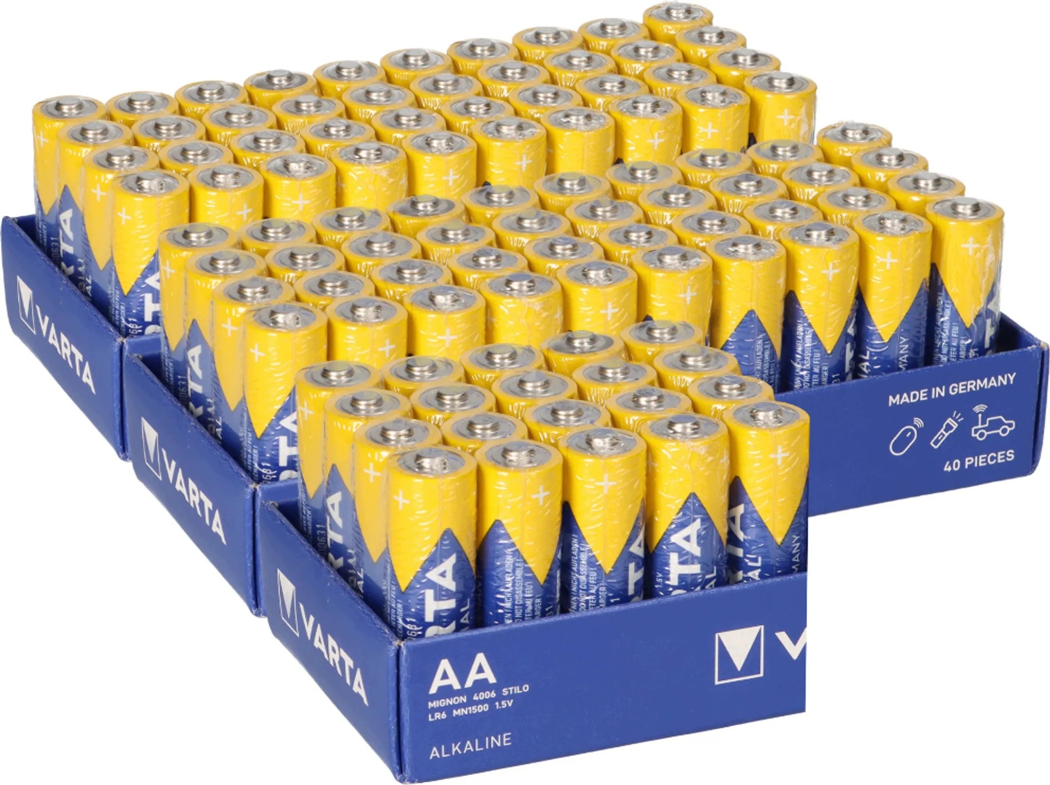 100X Alkalické Baterie Varta Industrial Aa LR6 1.5V Výkonné Tužkové Baterie