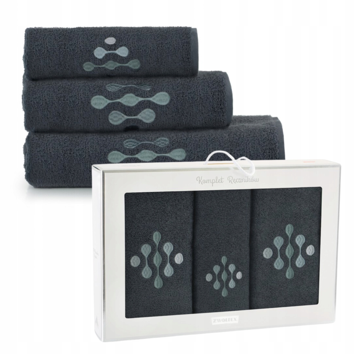 Zwoltex Krople Komplet ręczników z haftem szary 370g 3szt