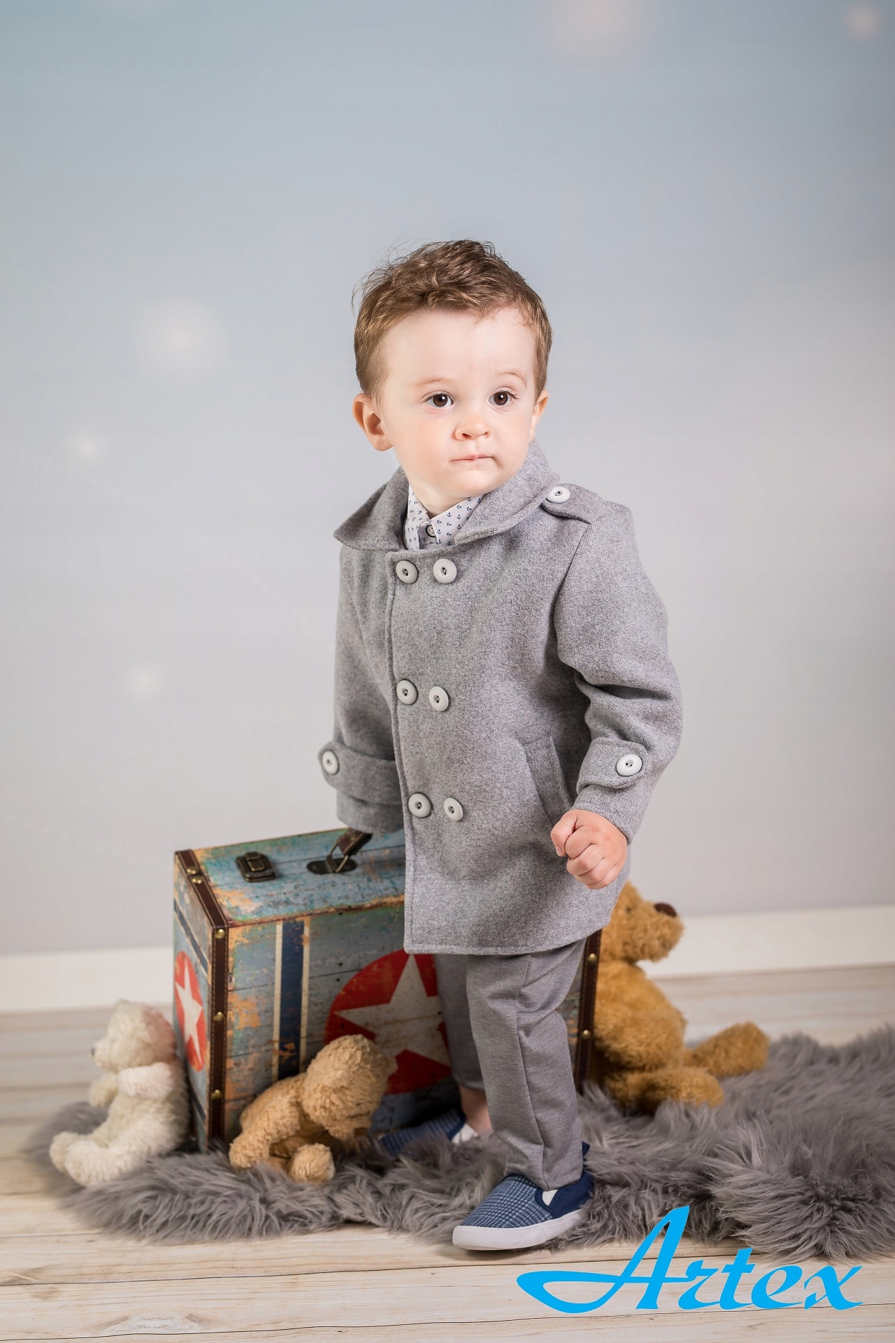 WIZYTOWY PŁASZCZ Z FLAUSZU elegancki chłopiec 62 Rozmiar 62