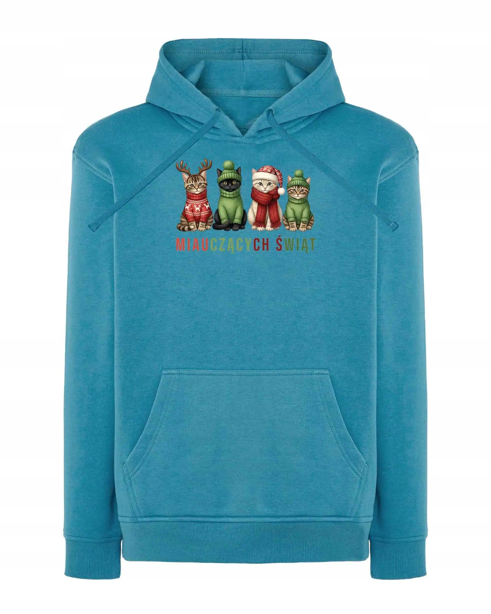 Mikina s kapucí Vánoční Kočičky Veselé Vánoce Světle modrá M