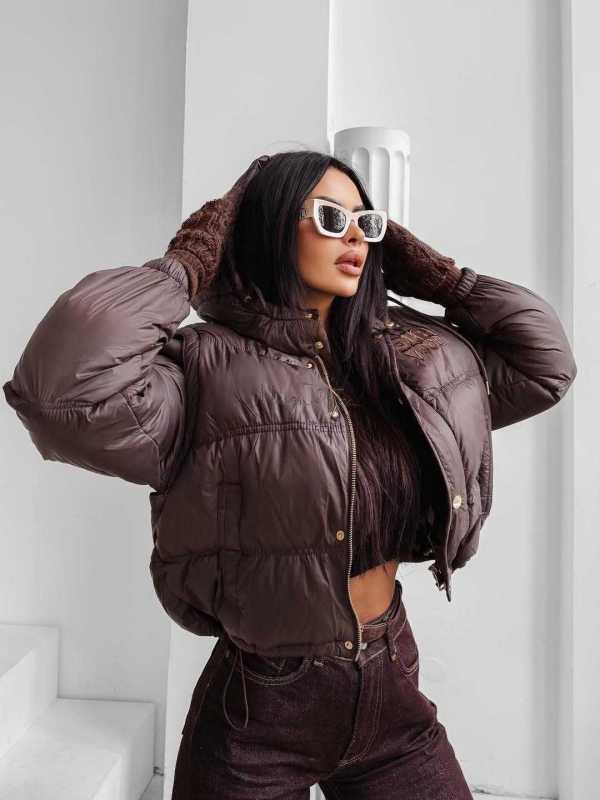 2v1 Prošívaná zimní bunda/vesta s kapucí Olavoga Čokoláda M/38