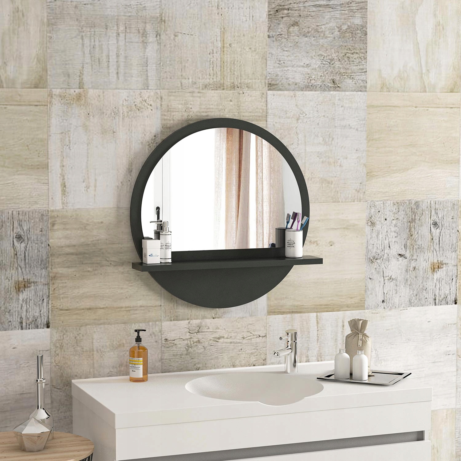 Lustro ścienne łazienkowe antracyt z półką 60 CM EAN (GTIN) 8683456006974