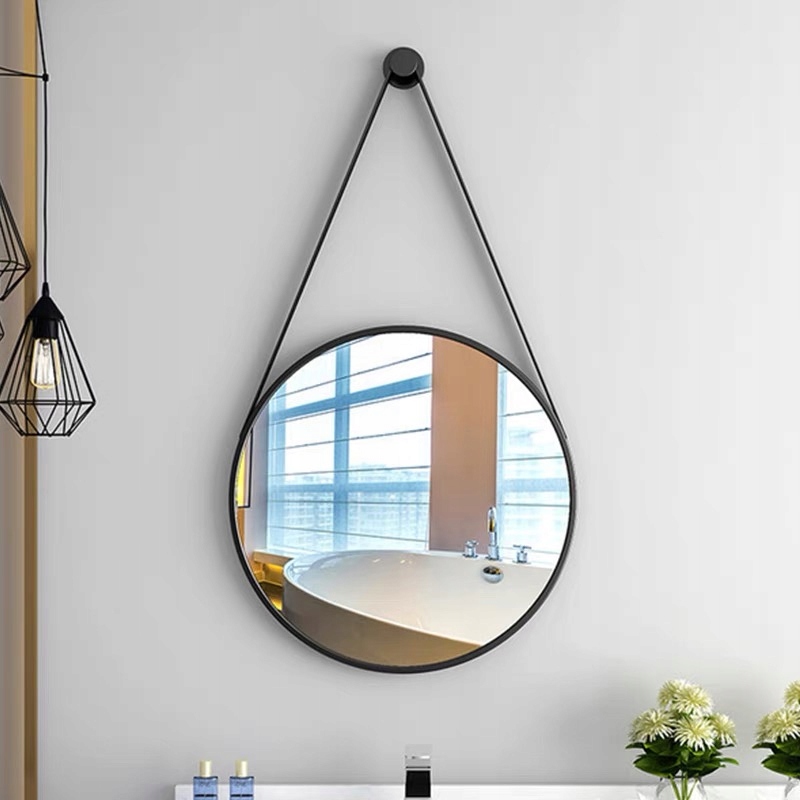 STYLOWE LUSTRO WISZĄCE NA PASKU OKRĄGŁE ŁAZIENKOWE SALON LOFT CZARNE 60CM Materiał ramy metal