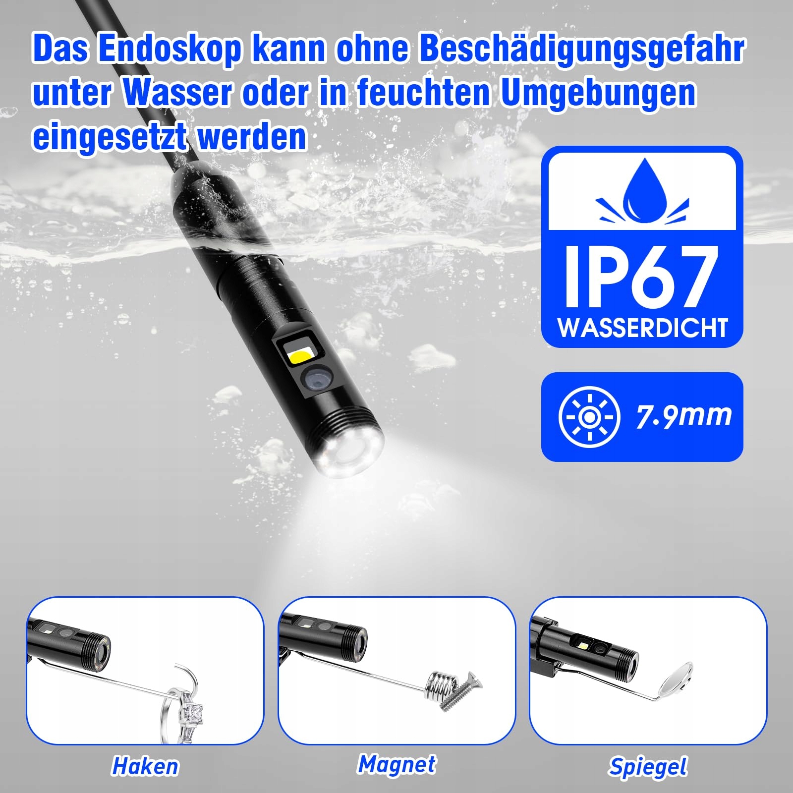 WADEO Kamera Endoskopowa Dualna 1920P HD LED IP67 Android iOS 5m — miniatura 5