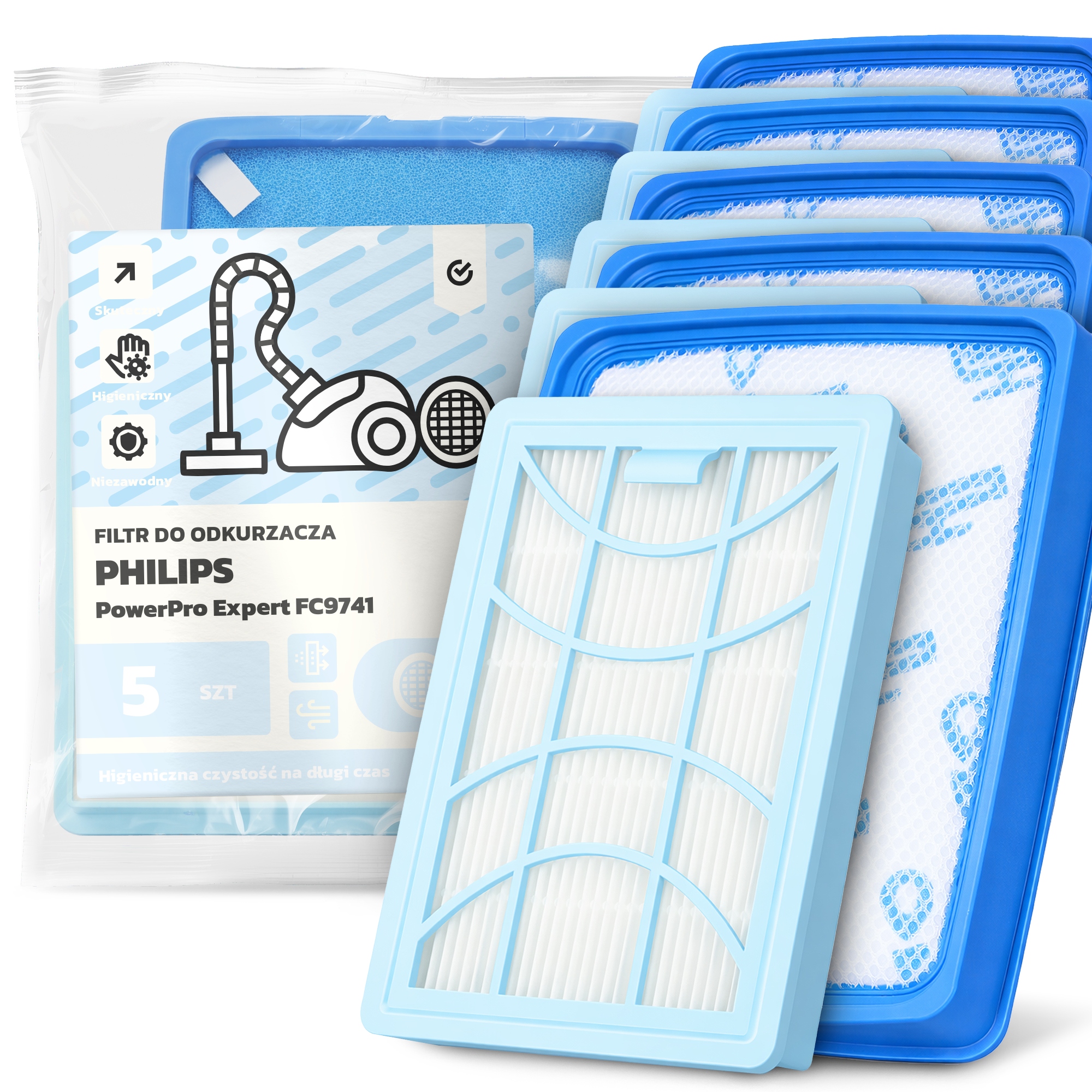 5 x Vzduchové Filtry Pro Vysavač Philips PowerPro Expert FC9741 Filtr Em-w