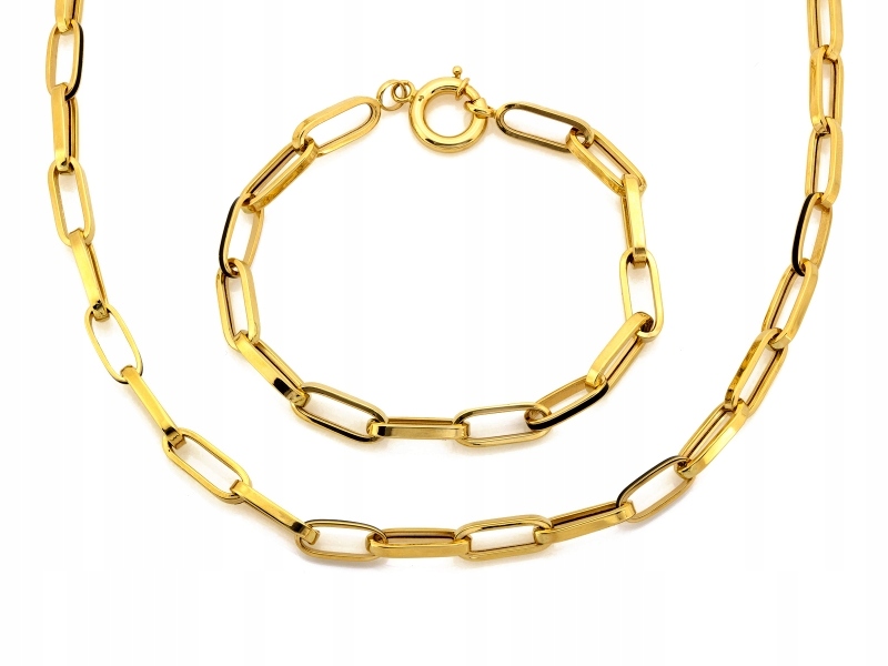 Zlatý komplet 585 náhrdelník a náramek s velkými články a černým smaltem, módní