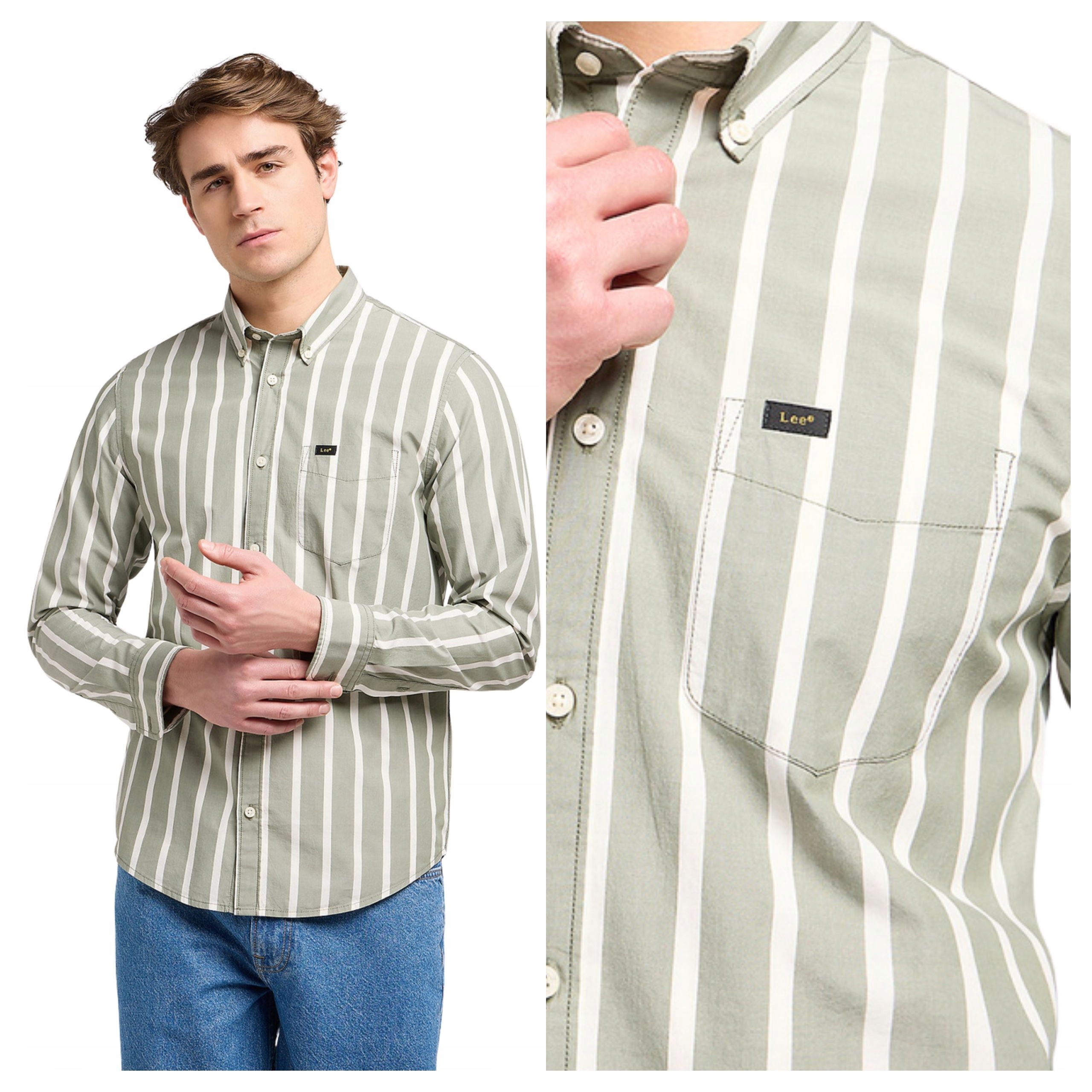 Pánská košile Lee Button Down Zelená s pruhy Bavlna L