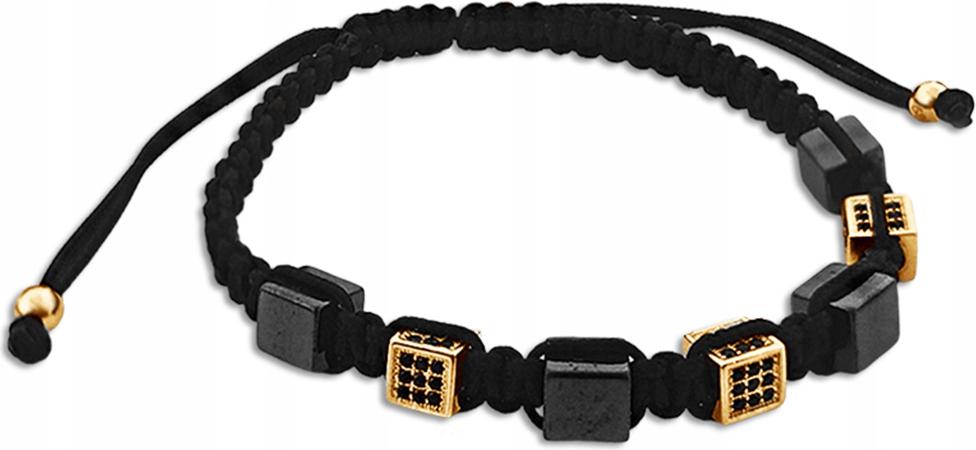 Zlatý náramek 585, černá provázková kostka, černý provázek 14k