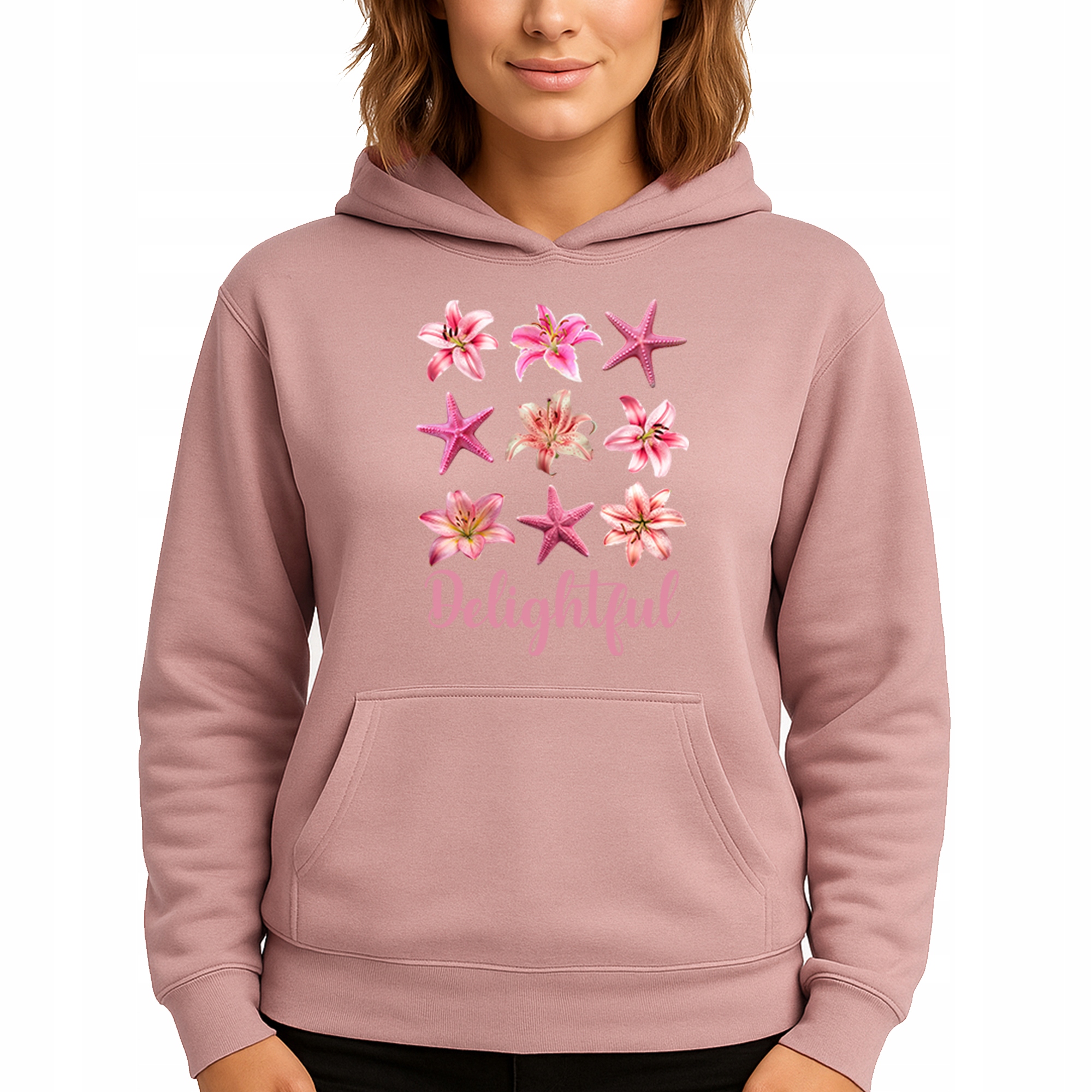 Mikina S Kapucí Hoodie Dusty Pink Bavlněná Módní Delightful M