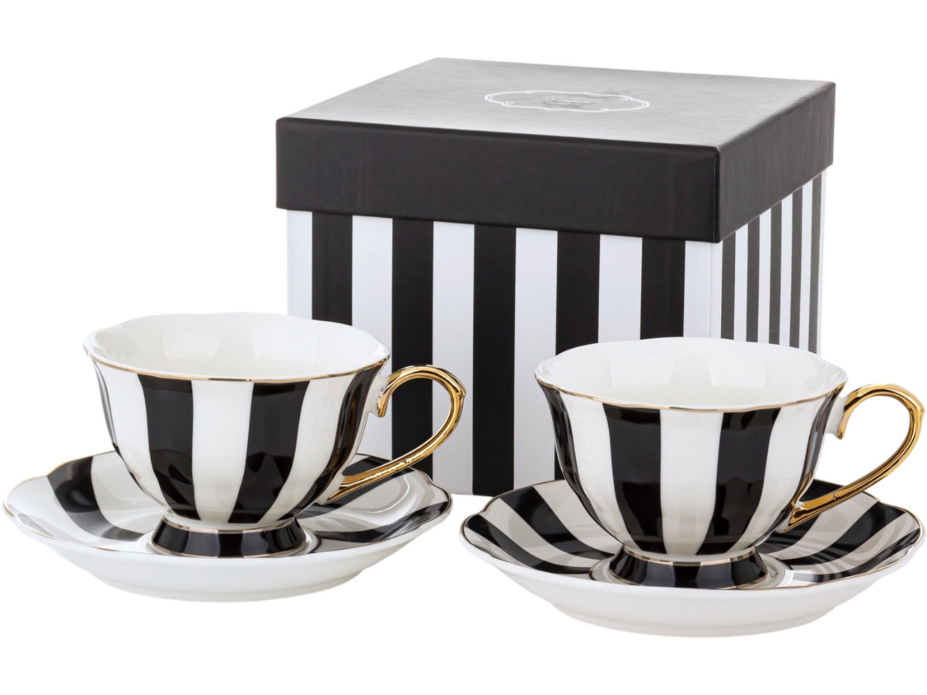 Šálek keramické šálky černo bílo zlaté kpl. 2 ks 173404