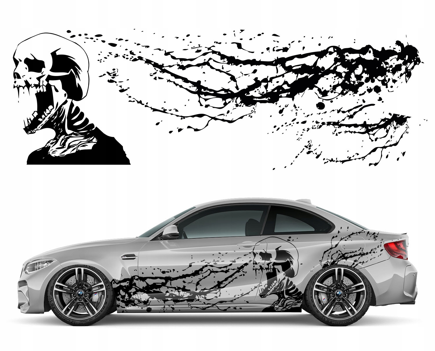 2x Samolepka Grafika na auto Motiv lebka Skull Rozprysk 92x538