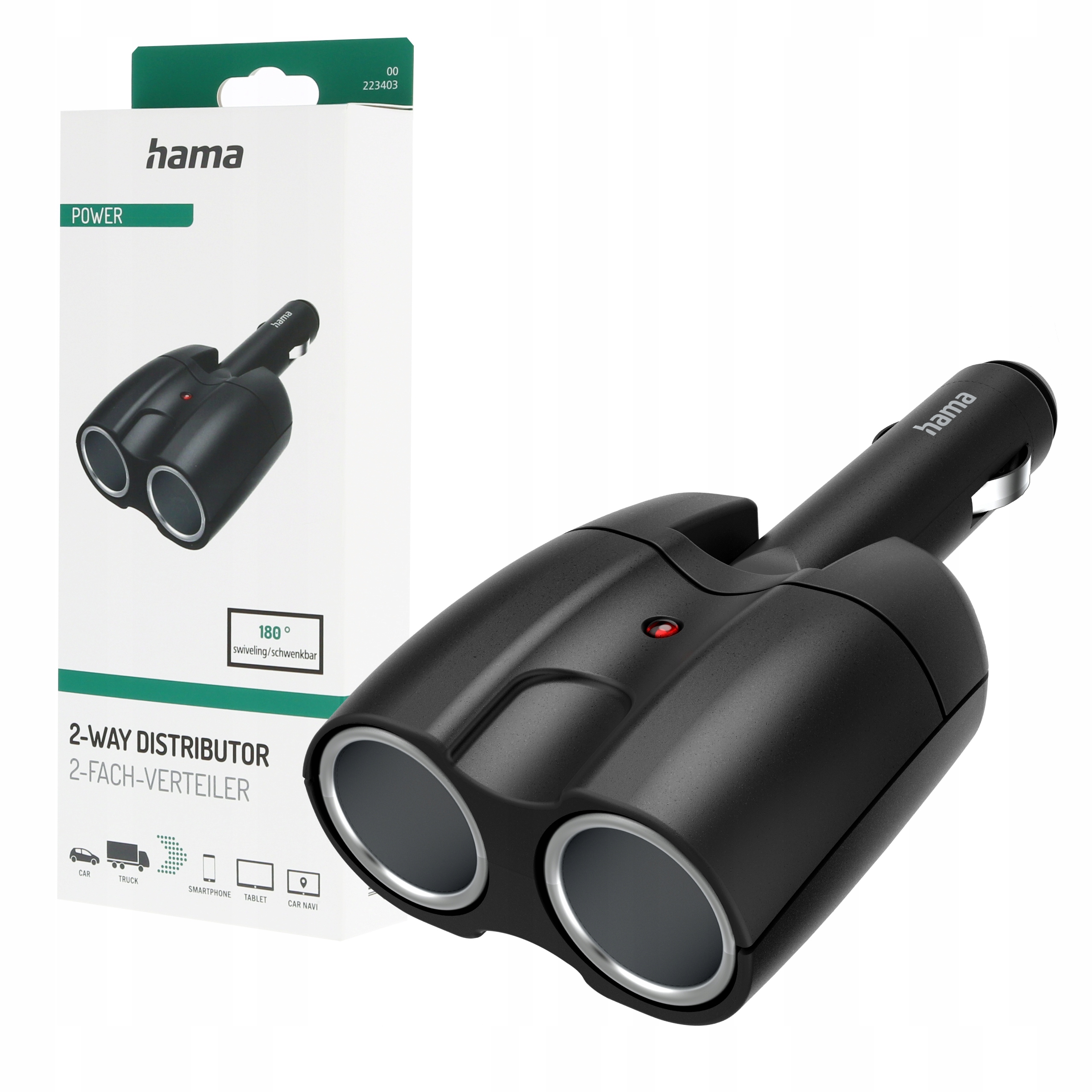 Hama Rozdzielacz gniazda zapalniczki samochodowej 21mm rozgałęźnik 12V