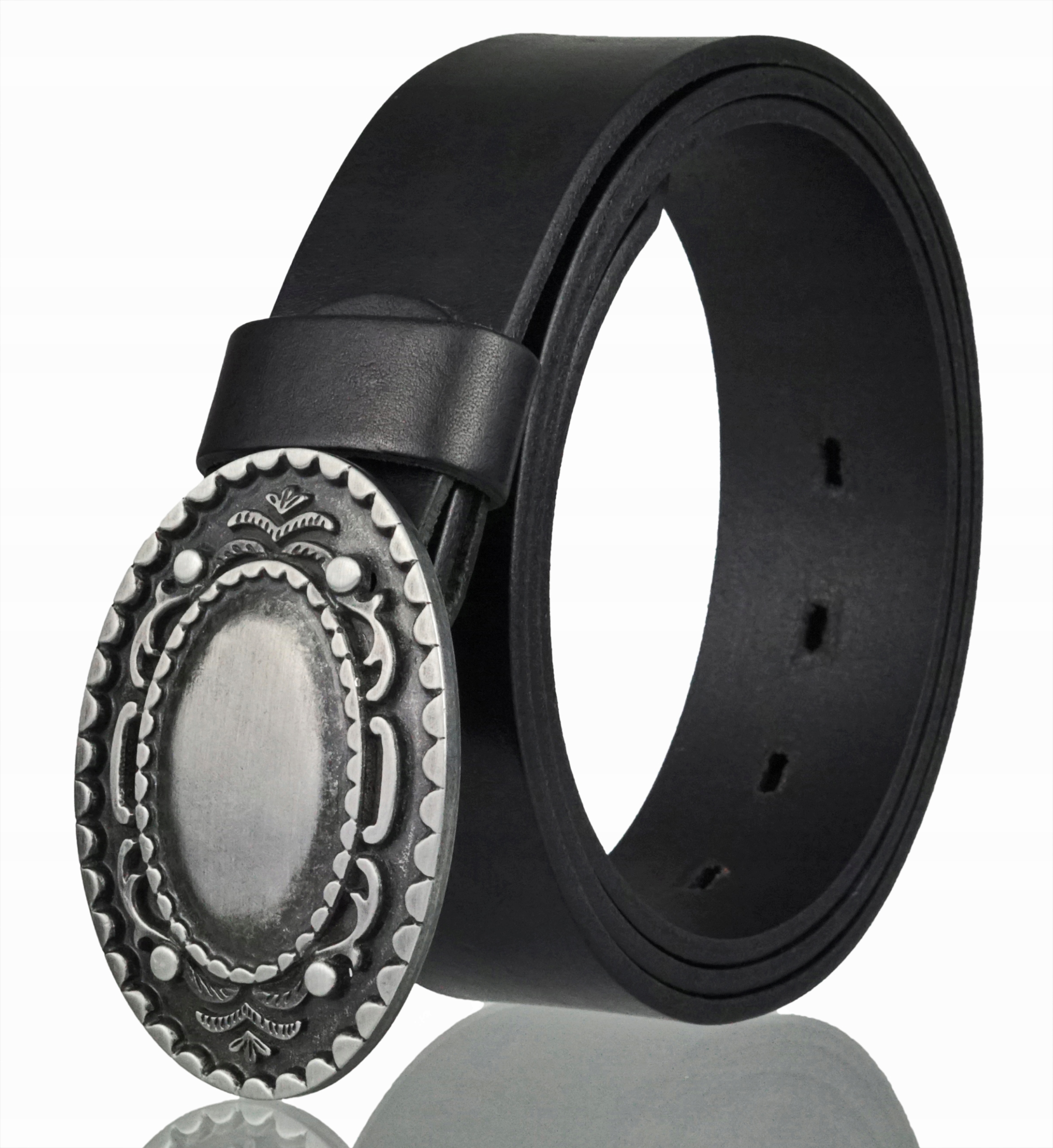 Skórzany Pasek Do Spodni 4 CM Czarny Broszka Kowbojski Skóra Licowa 125