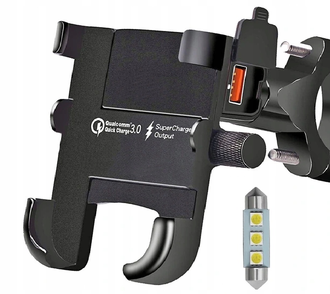 MOTOCYKLOWY UCHWYT + USB ALUMINIOWY 3.0 QC