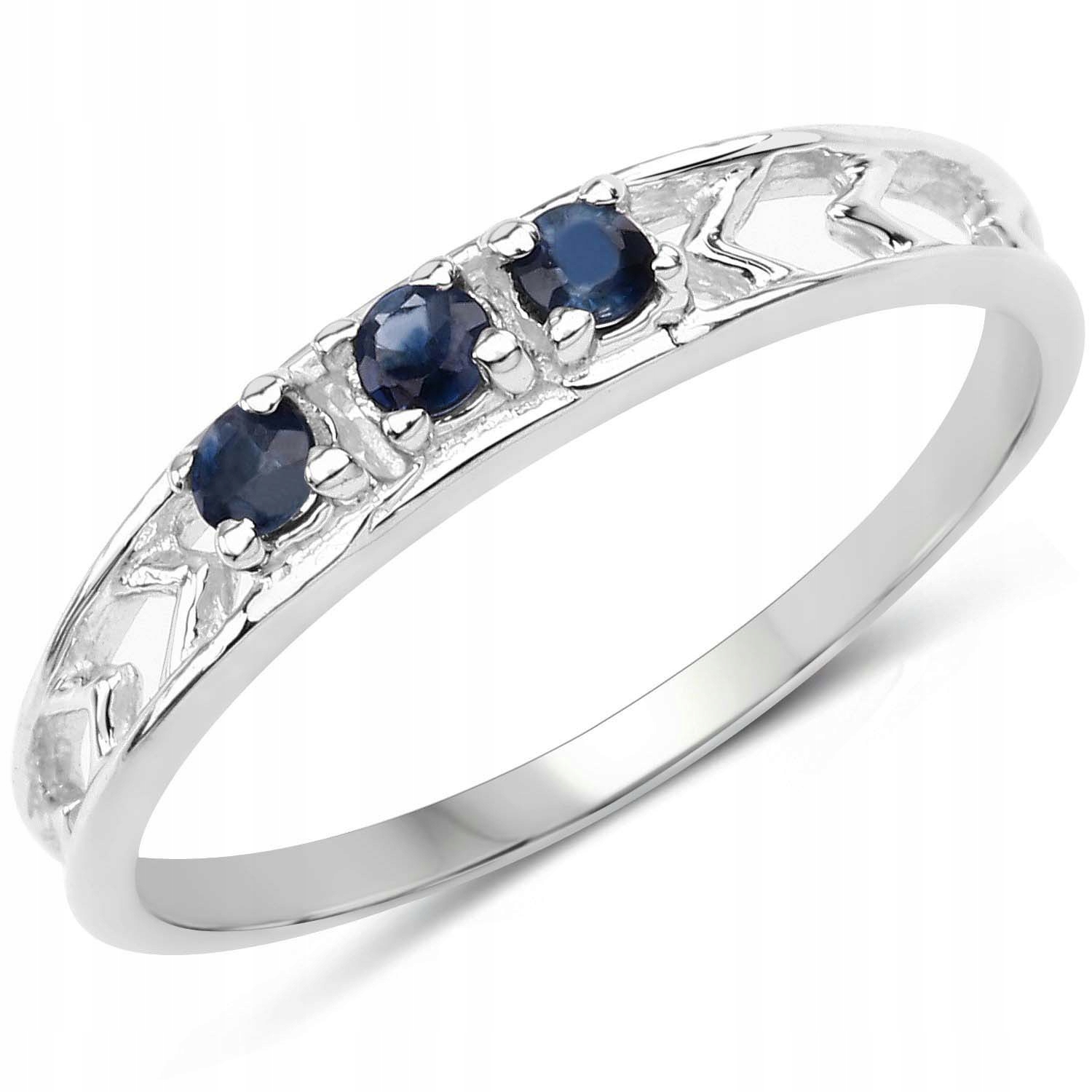 Pierścionek z naturalnymi szafirami niebieskimi