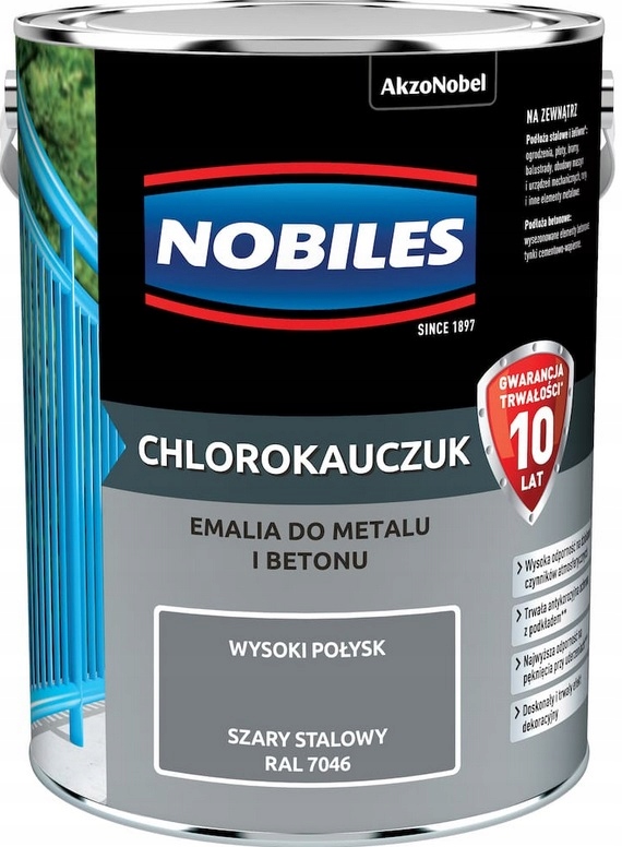 Nobiles Farba Chlorokauczukowa Do Metalu I Betonu Szary Stalowy 7046 5L