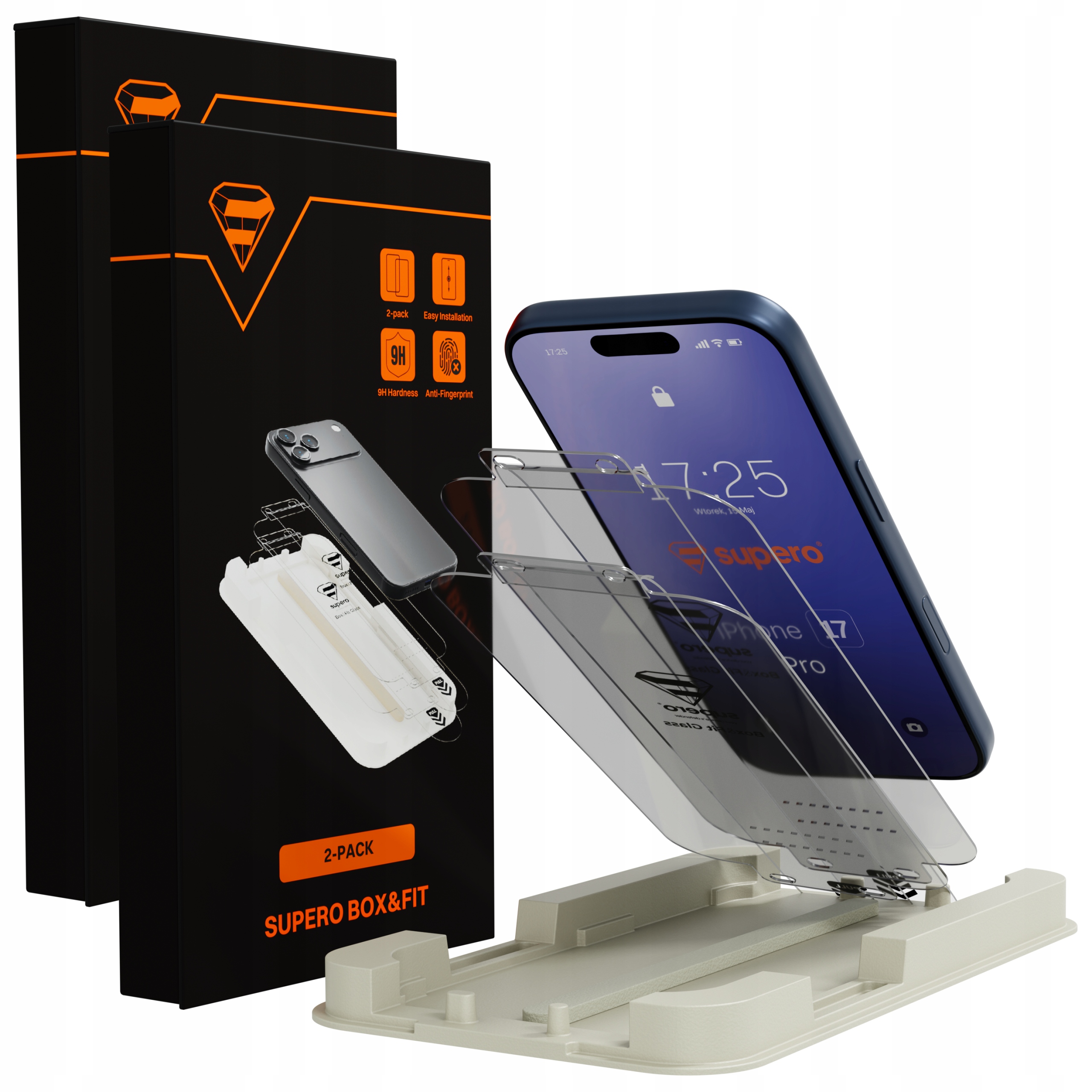 4x Szkło hartowane ochronne Supero do iPhone 17 Pro, szybka 9H aplikator