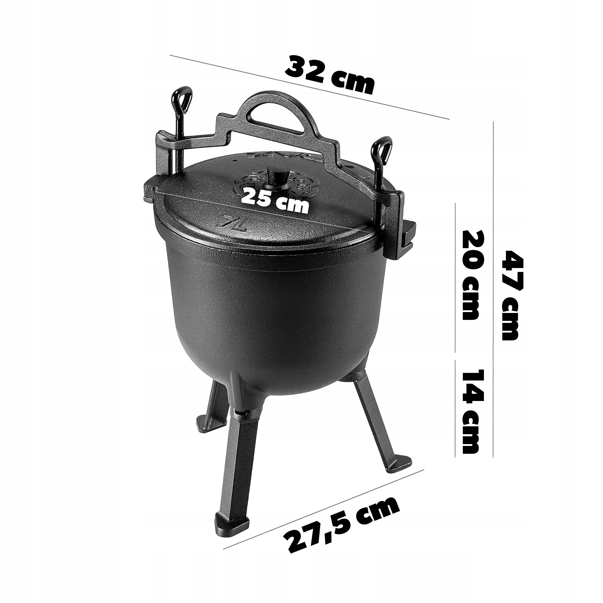 KOCIOŁEK MYŚLIWSKI ŻELIWNY 7L GARNEK NA OGNISKO GRILL DO PIECZONEK Kod producenta K8421