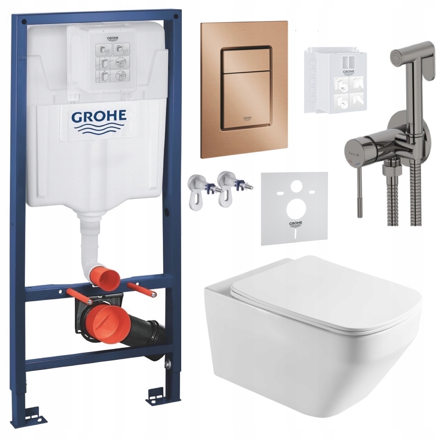 7v1 Wc Set Stelaz Grohe Miska Wc Tornado, Tlačidlo meď, batéria grafit