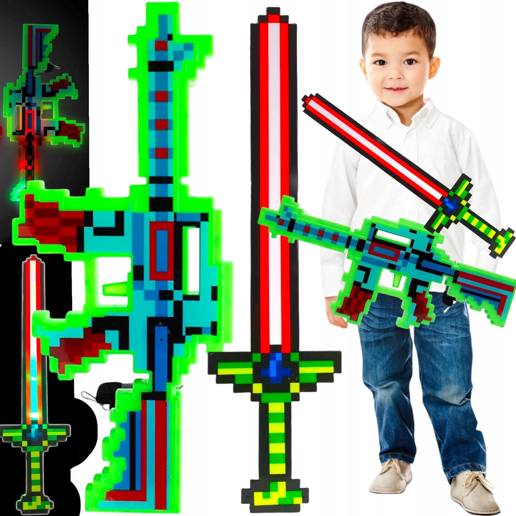 Набор из MINECRAFT 2in1 светящийся меч винтовка Pixel звуковые эффекты