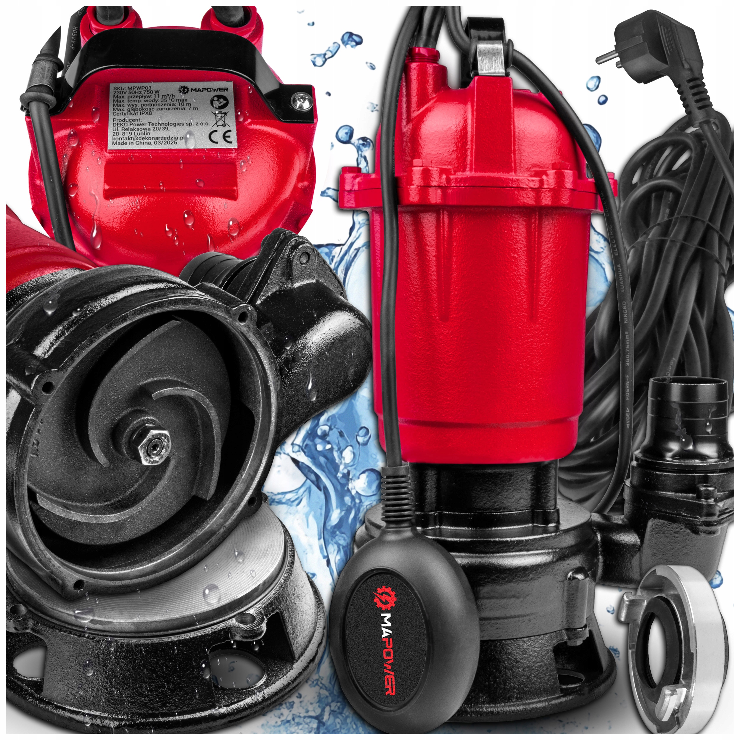 Pompa Do Wody Czystej Brudnej Szamba Pływak Z Rozdrabniaczem 750W Mapower