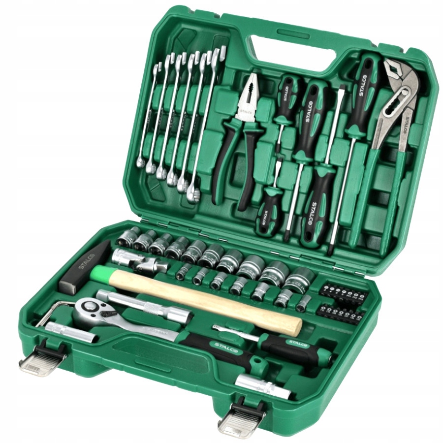 KLUCZE NASADOWE PŁASKO OCZKOWE MŁOTEK WKRĘTAKI ZESTAW NARZĘDI NA PREZEST 55 Liczba elementów w zestawie 55