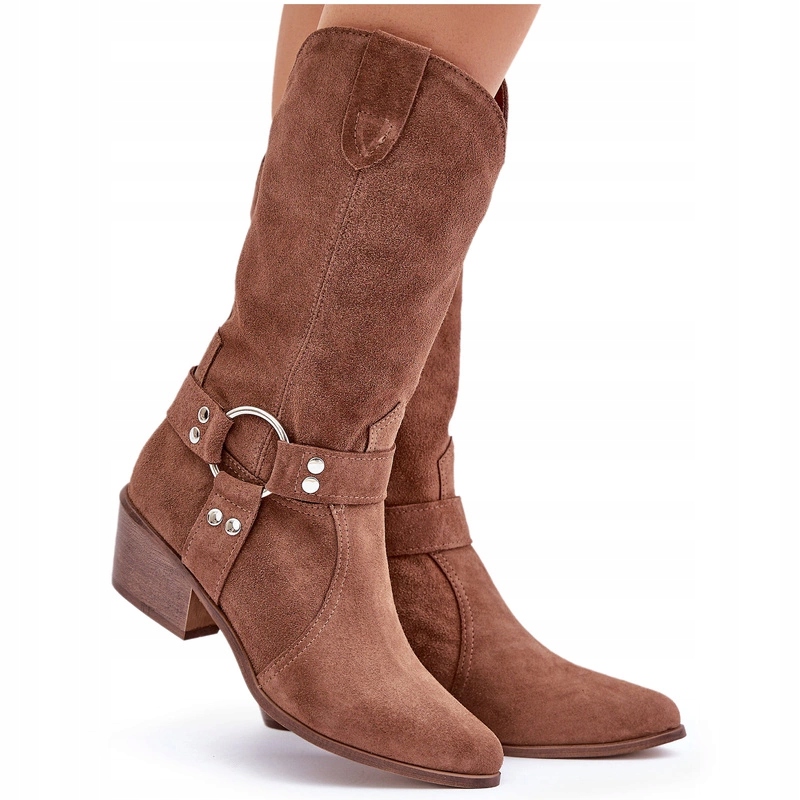 Kozačky Kovbojské Boty Semišové Špičaté Nosníky Zateplené Zazoo 3669 Hnědé 36