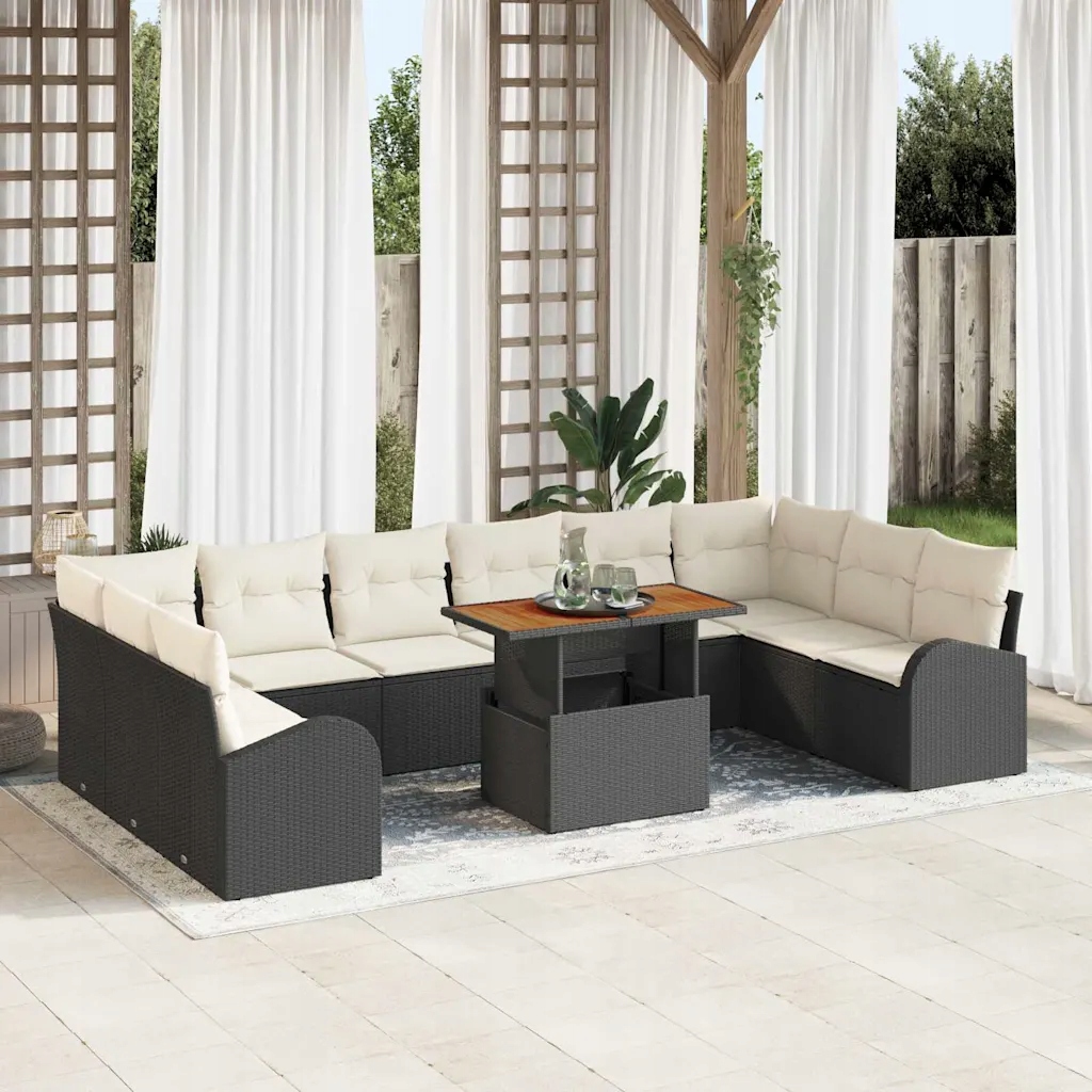 Sada zahradních pohovek 11 pcs Černá a krémová 100 x 55 x 73 cm Black 33496