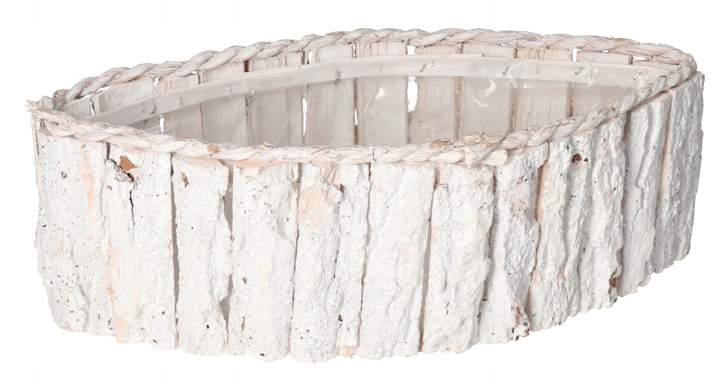 

Doniczka Osłonka Drewniana Kora Korytko Biała