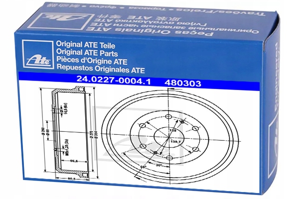 24.0227-0004.1 - Гальмівні барабани ATE для Toyota hiace COMMUTER V 2.5