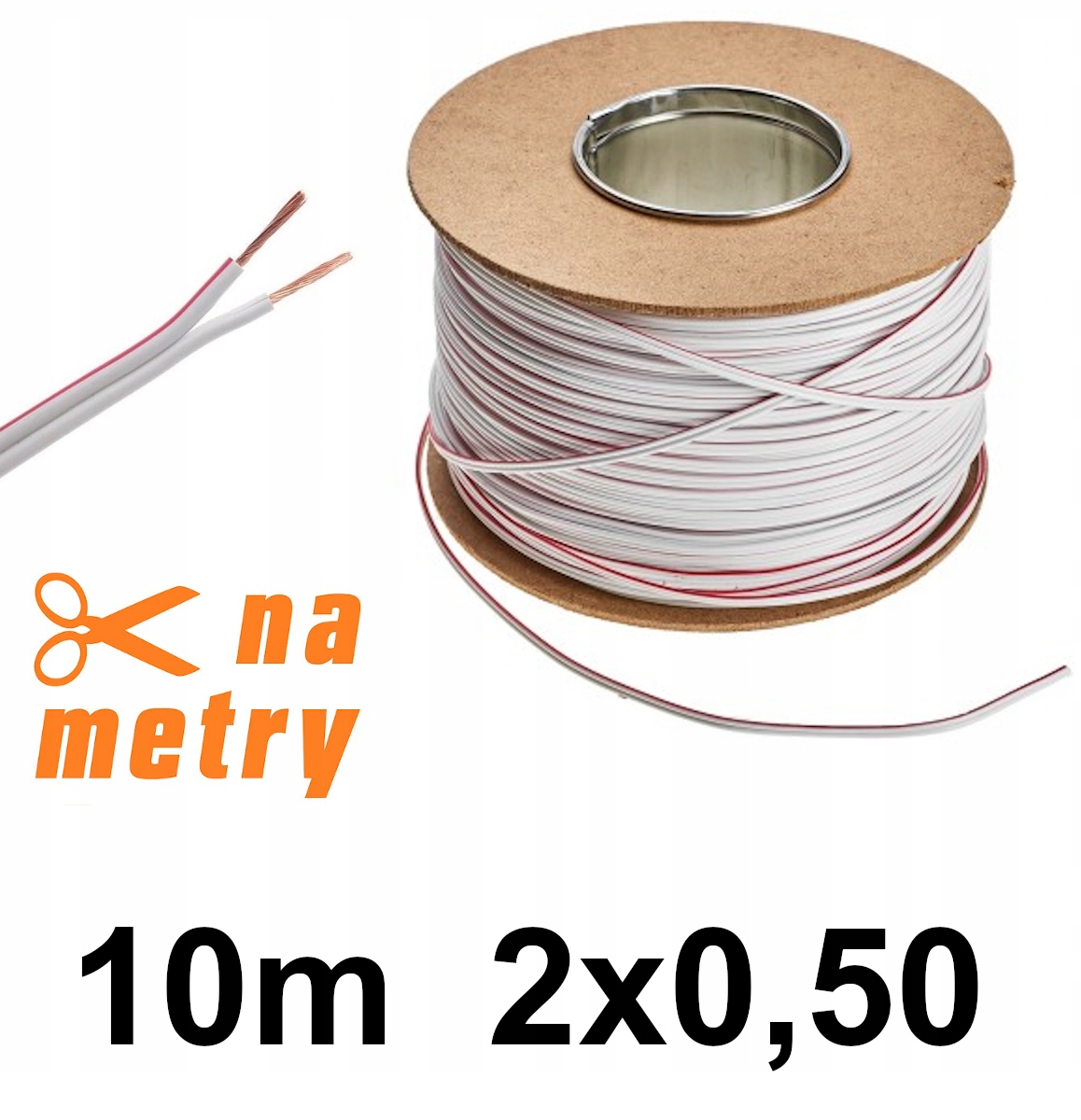 Przewód kabel do taśm LED 10mb 2x0,50 biały miedz