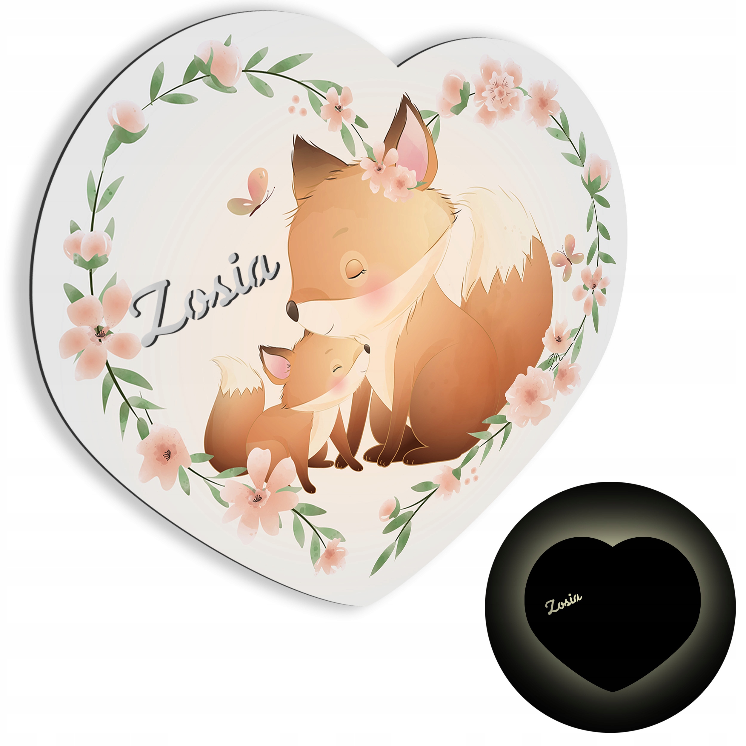 Lampka nocna LED z imieniem lis lisek serce imię