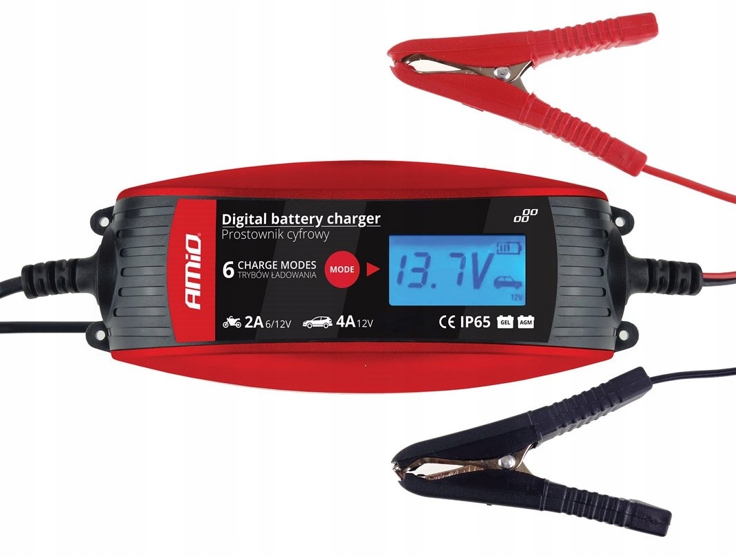 

Ładowarka LCD Prostownik Cyfrowy Amio 12V 6V 2A 4A