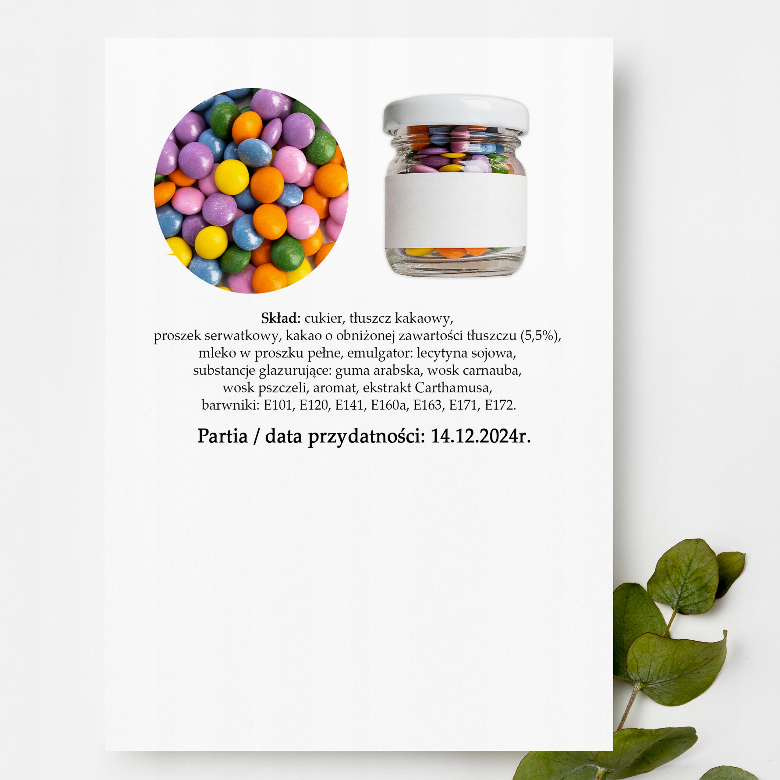 PODZIĘKOWANIE DLA GOŚCI KOMUNIĘ ŚLUB CHRZEST 18 URODZINY LENTYLKI [500_14] Rodzaj słodycze