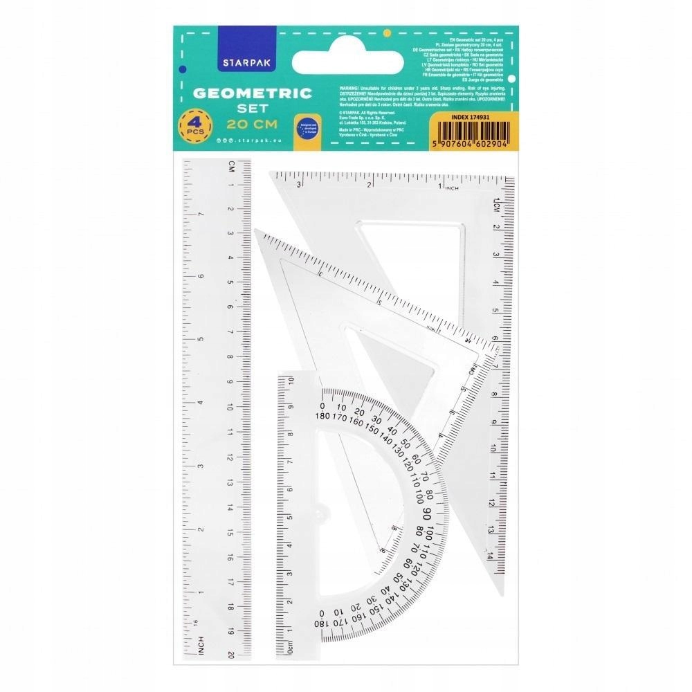 ZESTAW GEOMETRYCZNY 4 ELEMENTY 20CM, STARPAK