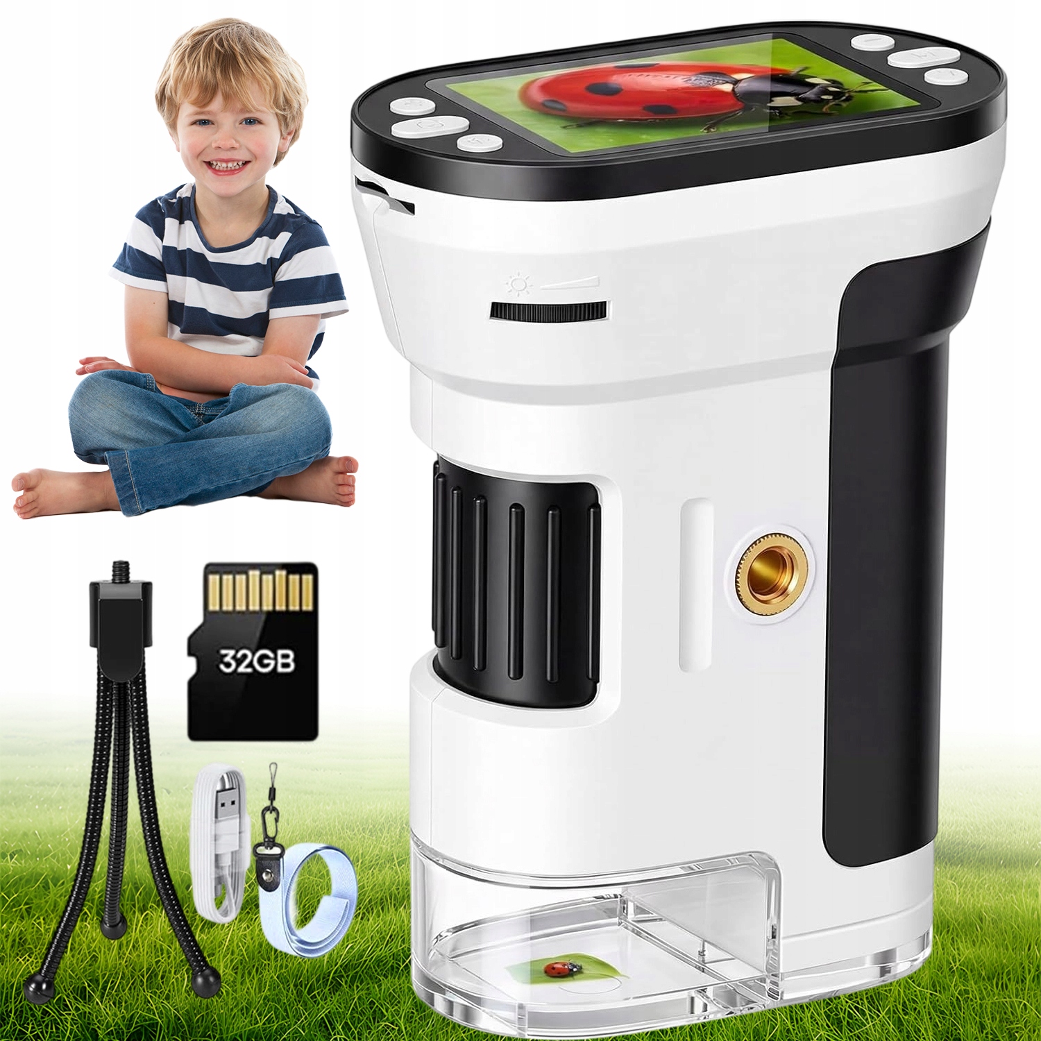 Digitální Mikroskop Pro Děti 200X-1000X 2 Palcový Led Displej 600MAH 32GB