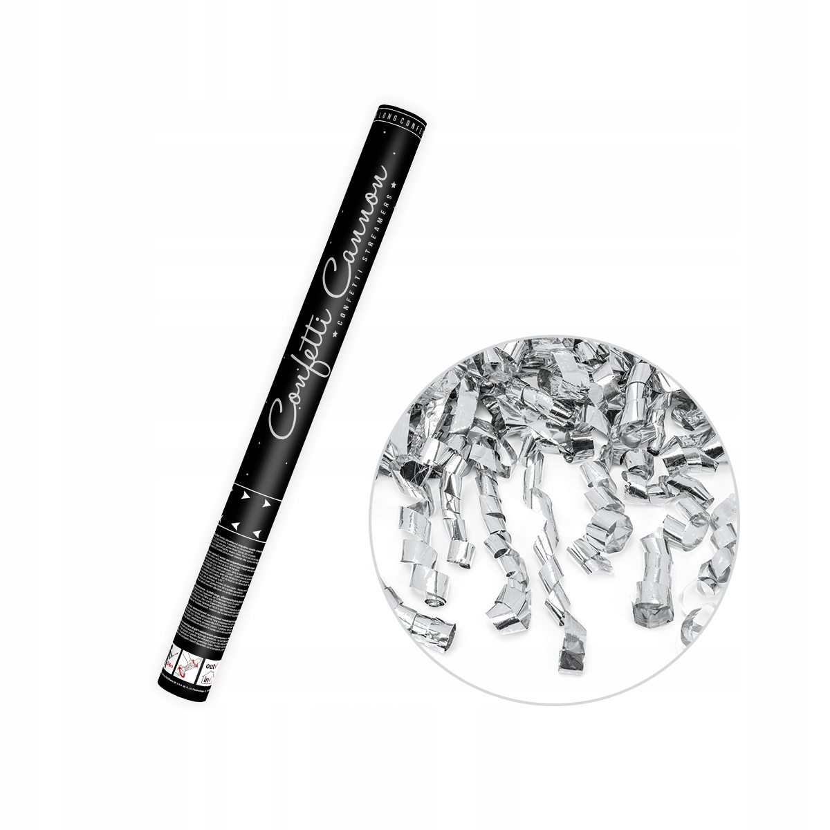 TUBA STRZELAJĄCA konfetti SERPENTYNY srebrne 60 cm na urodziny wesele