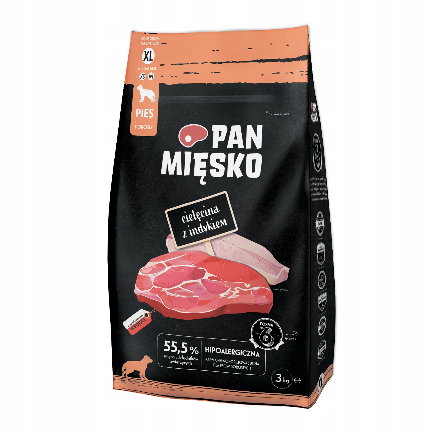 Pan Mięsko suché krmivo pro psa telecí s krůtím masem XL 3 kg