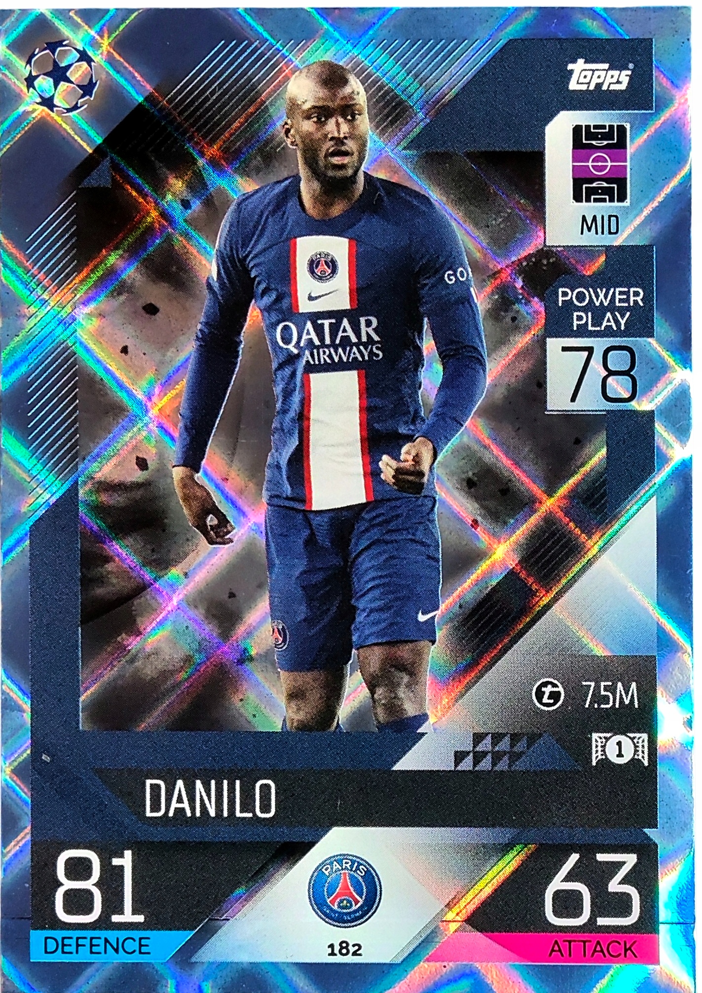 Topps Match Attax 2022-2023 Blue Base Card 182 Danilo Psg