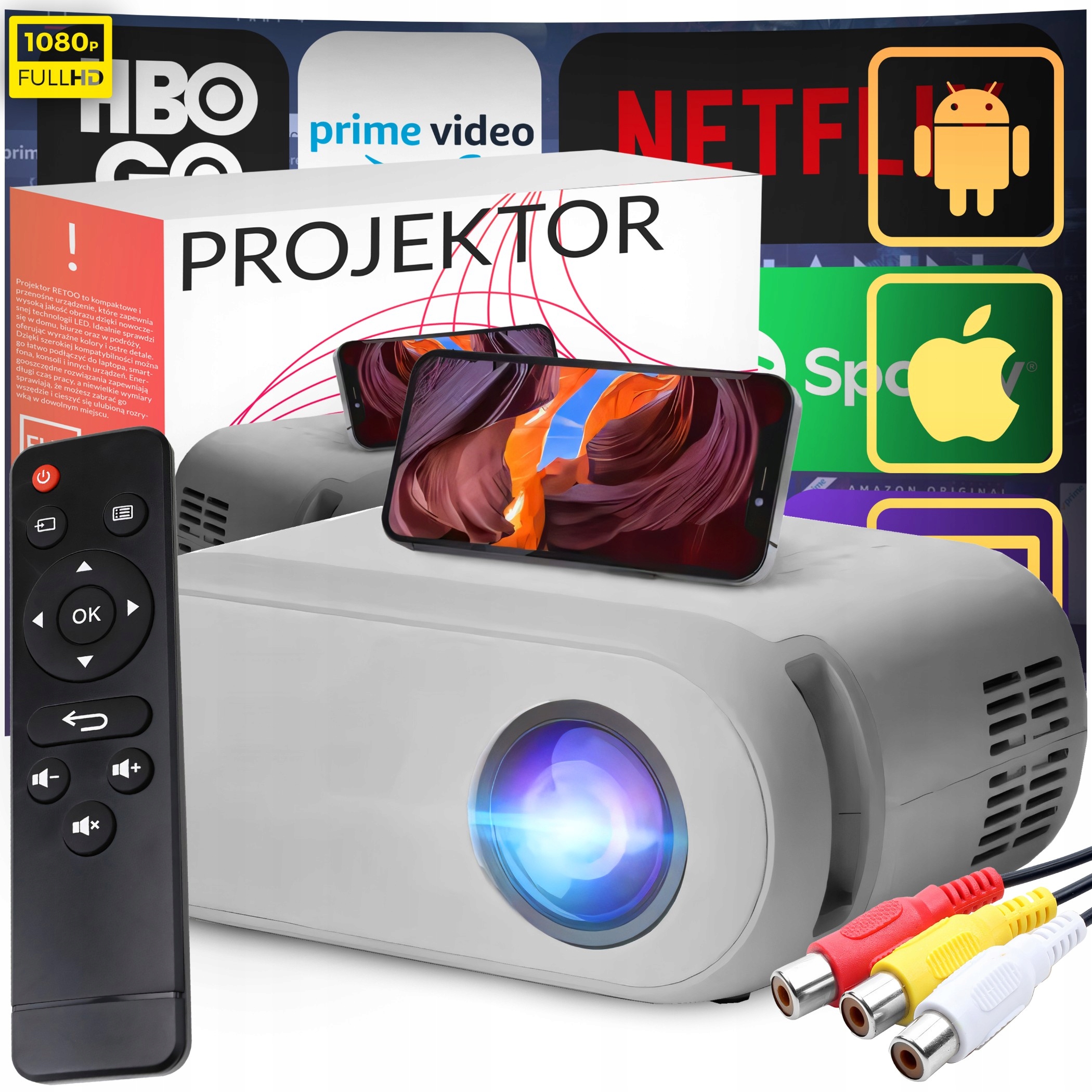 Projektor Full Hd Wifi Bt LCD Mini Přenosný 30-100 Palců Tv 3000lm