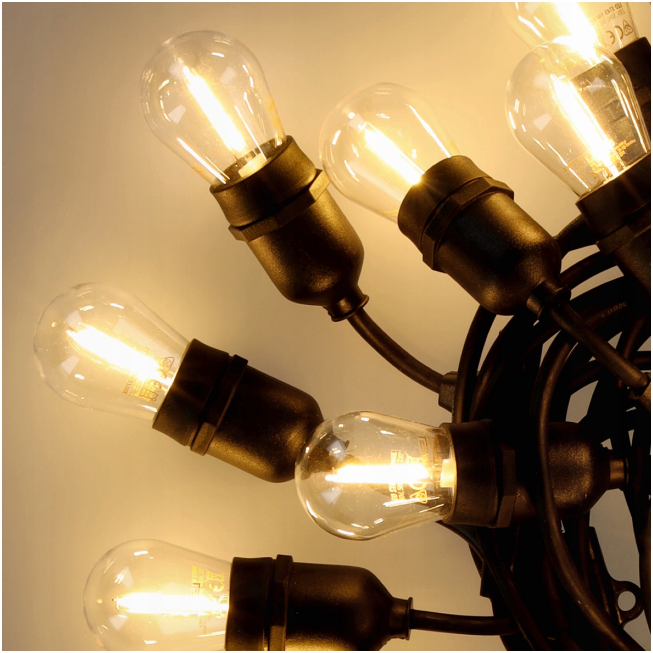 Girlanda Ogrodowa DEKORACYJNA Łańcuch Świetlny 20m na 20x1W IP44 + Żarówki Kąt świecenia 220°