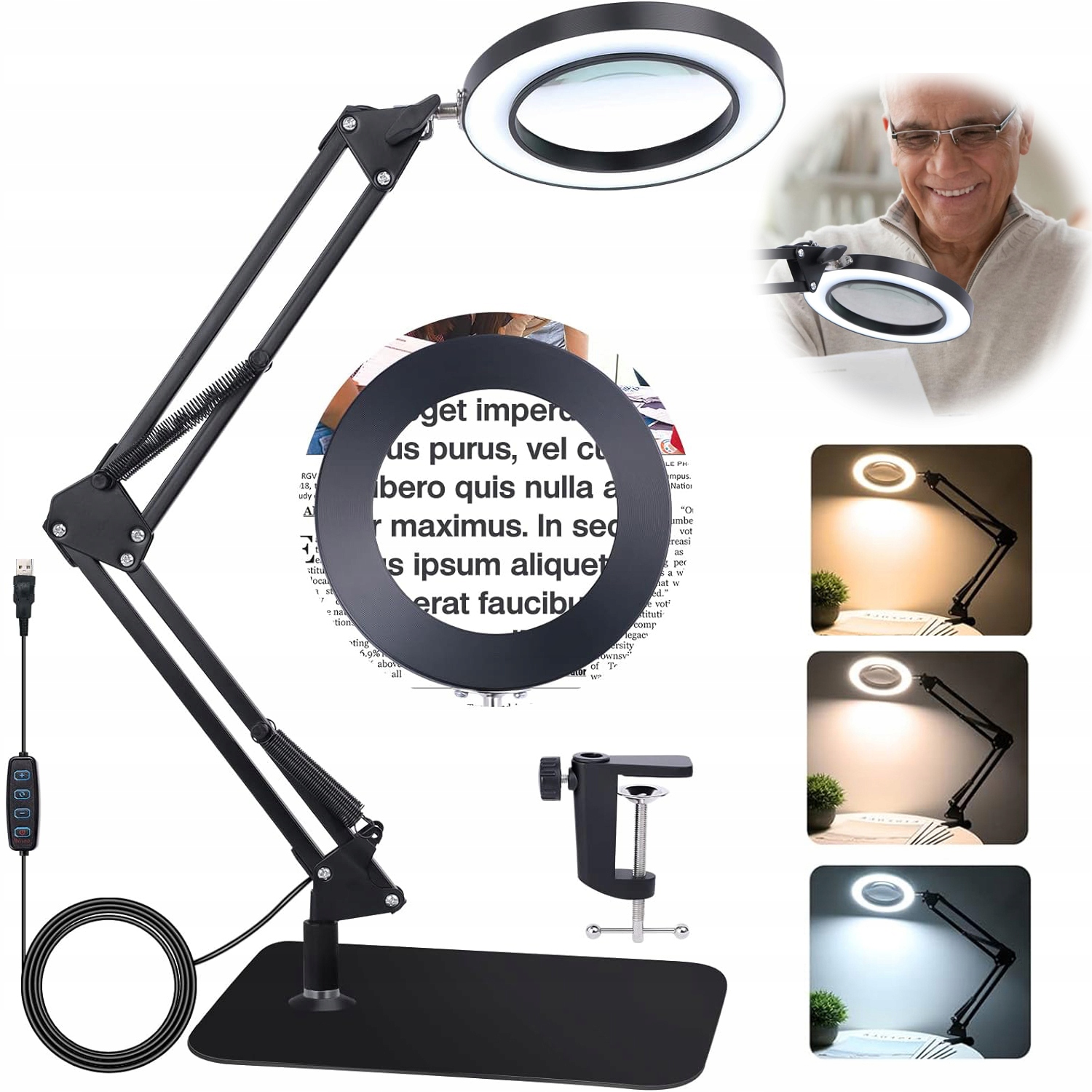 Lupa Zvětšující Sklo Led Podsvícená Lampa Kosmetické Zvětšení 5X