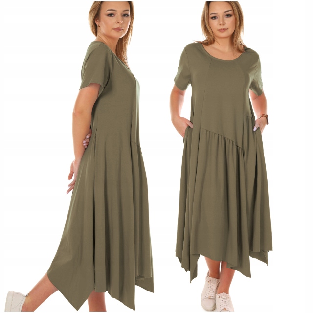 Moda Fresca F770 Maxi oversize Sukienka z asymetrycznym dołem