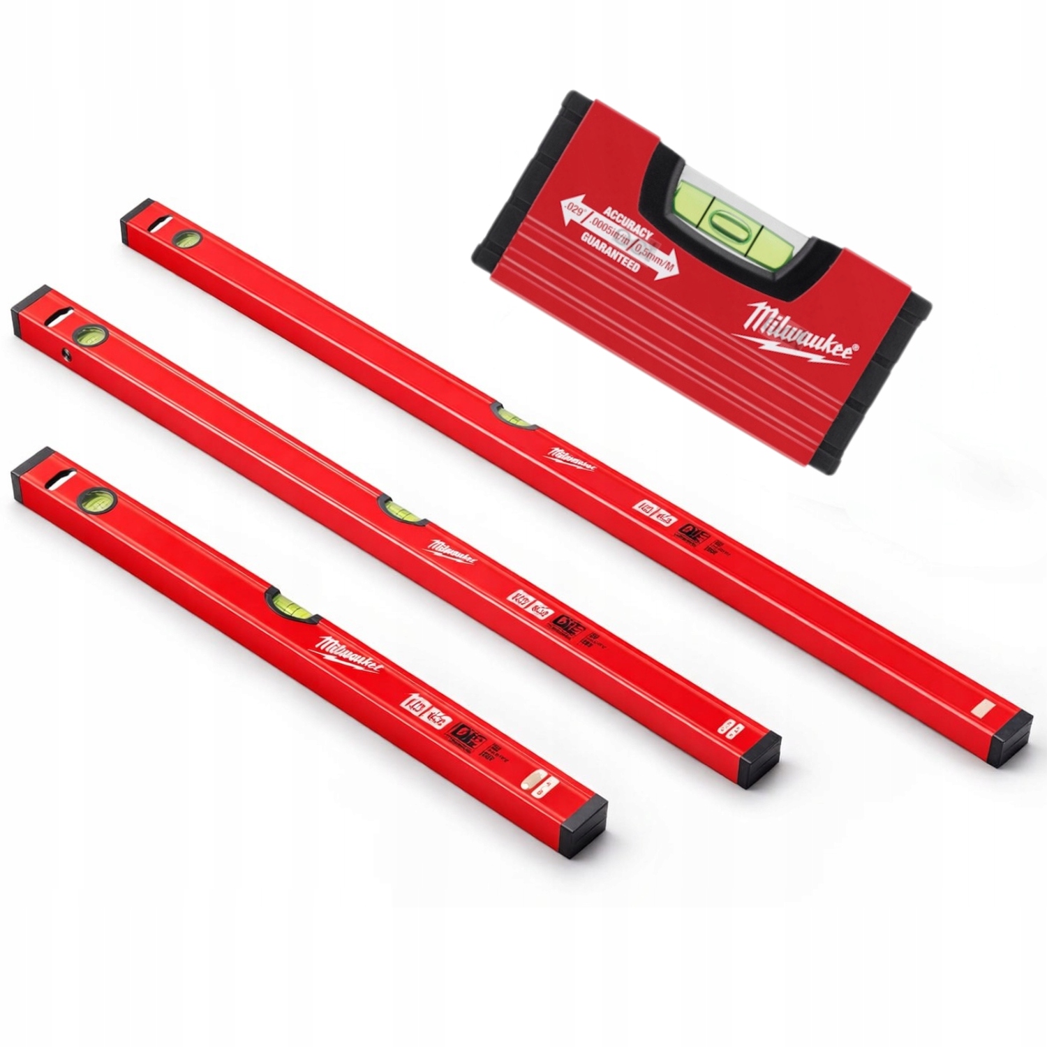 Milwaukee zestaw poziomnic Slim 10/60/120/180 cm dokładne pomiary