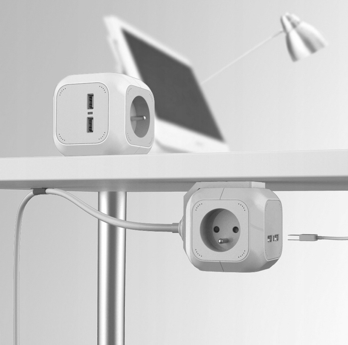 PRZEDŁUŻACZ KOSTKA CUBE ŁADOWARKA 2 x USB NA BIURKO 4 GNIAZDA KABEL 1,4 M Długość przewodu 1.4 m