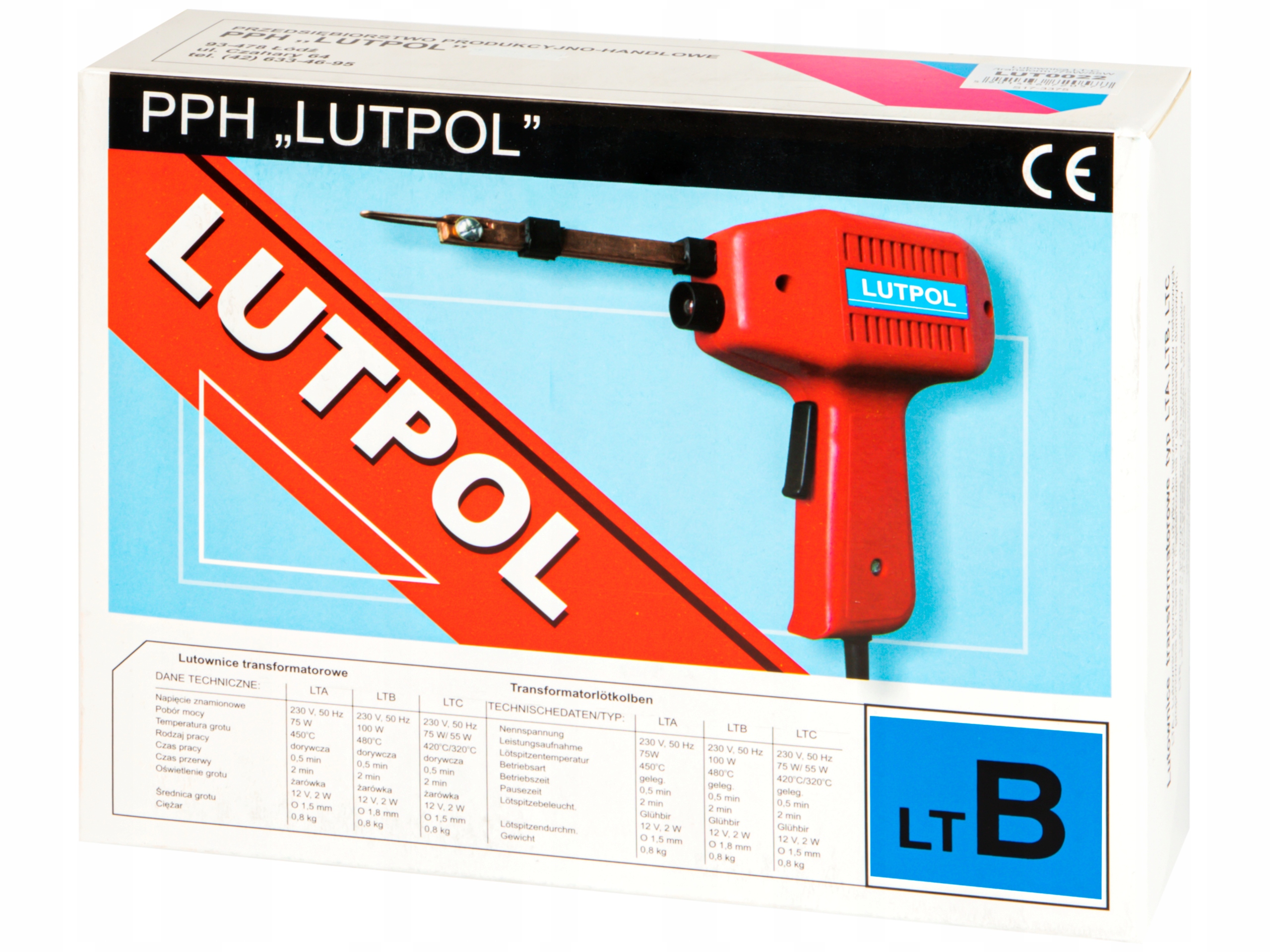 MOCNA LUTOWNICA TRANSFORMATOROWA PISTOLET LUTPOL LT-B 100W 480C Z LED GROTY Model Lutpol