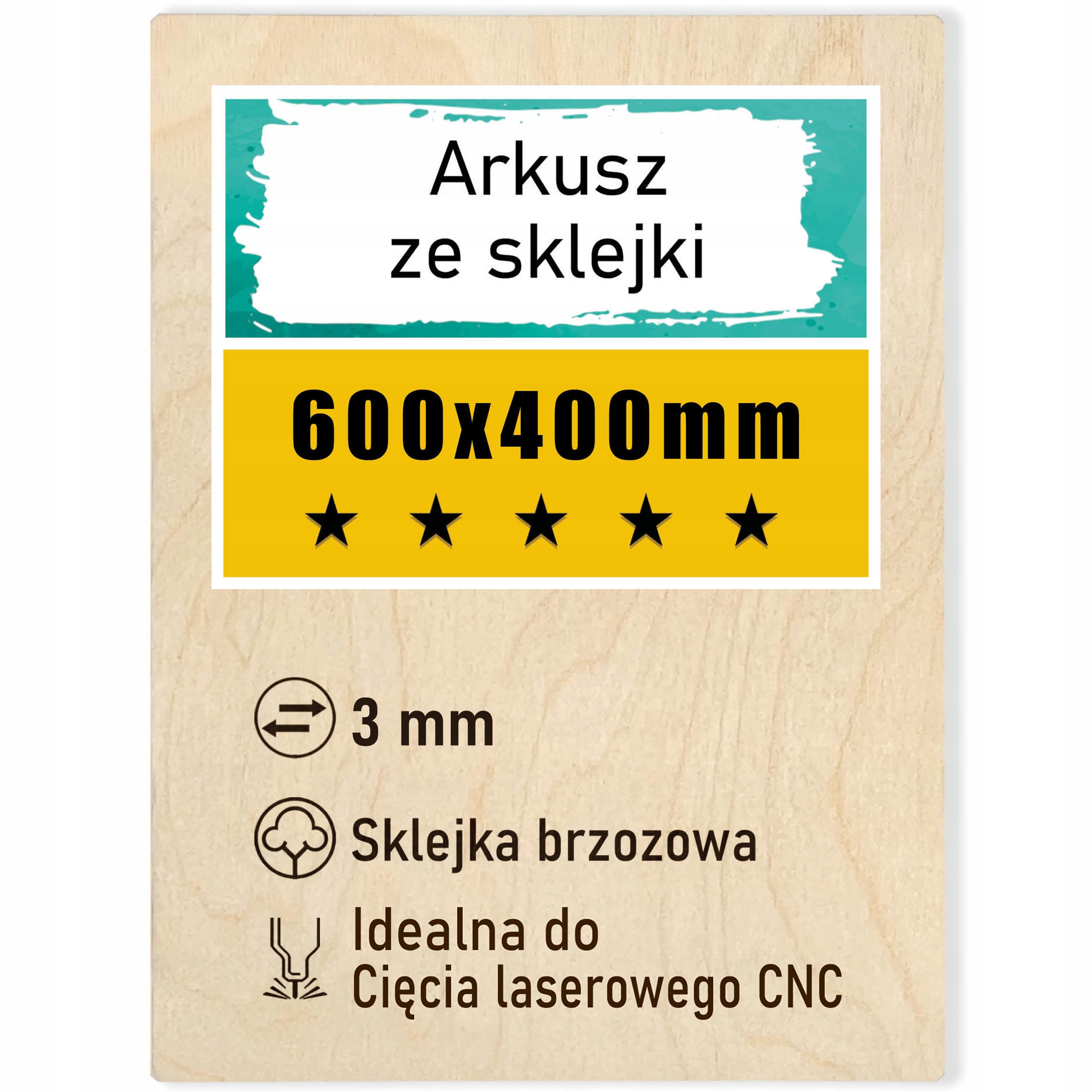 SKLEJKA 3MM DO LASERA FORMATKA 600x400mm CNC Sklejka KLASA 1/2